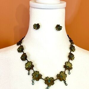 Michael Michaud Bronze & Blue Topaz Lady’s Mantle Necklace & Earring Jewelry Set